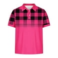 thumbnail image 5 of ZRGHAOYLQ Mens Hot Pink and Black Plaid Shirt Plus Size Short Sleeve Henley Shirts Big and Tall Button Up Collared Work Shirts Trendy Casual Golf Shirts Tees Tops, 5 of 5