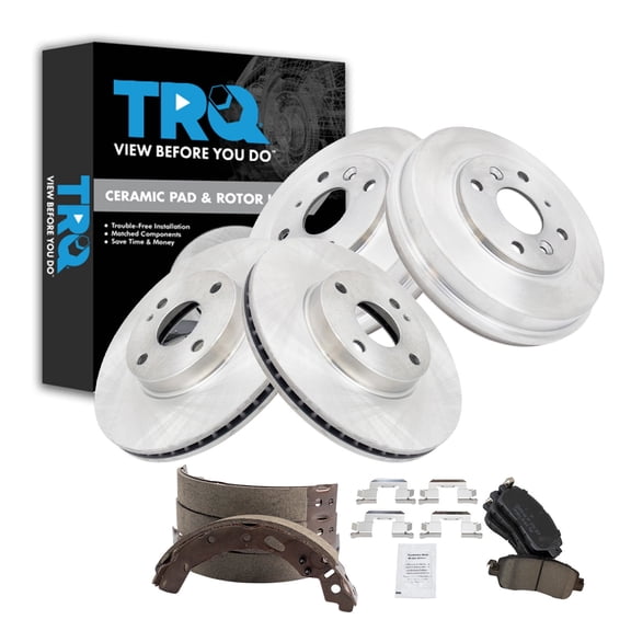 TRQ Front & Rear Brake Pad & Rotor,Shoe & Drum Kit Ceramic Fits 2016 Scion iA 2019-2020 Toyota Yaris 2017-2018 Yaris iA