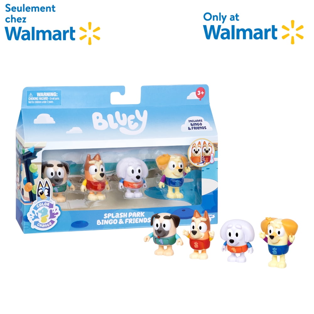 Bluey Colour Change Figure 4 Pack -- Walmart Exclusive - Water Park Bingo & Friends, BLUEY COLOR CHANGE FIGURE 4PK WATER PARK BINGO & FRIENDS EXCLUSIVE