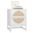 thumbnail image 2 of Resenkos White Nightstand Set of 2 for Bedroom, Wood Rattan Bedside Table Living Room End Table, 2 of 10