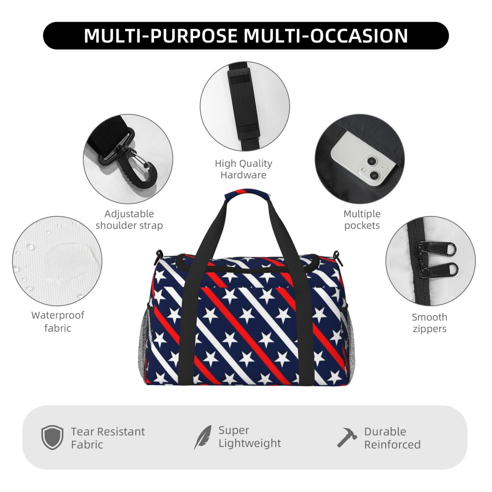 Fuzoiu Patriotic Star Print Travel Duffle Bag,Carry On Tote Bags,Duffel Bag,Sport Gym Bag, Hospital Bag for Labor and Delivery, Overnight Bag,Luggage Bag