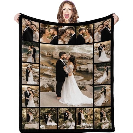 Isun Custom Photo Blanket 17 Photos Custom Throw Blanket Personalized Blankets and Throws for Couples Family Friend Customized Christmas Birthday Gifts