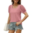 thumbnail image 4 of JIUKE Womens Tops Mesh Short Sleeve Square Neck T Shirts Solid Color Loose Fitted Comfy Summer Tunic Tops, 4 of 6