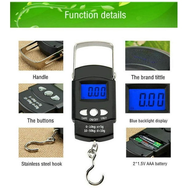 Fishing Scale 110lb/50kg Backlit LCD Screen, Portable Electronic Balance  Digital Fish Hook Hanging Scale with Measuring Tape Ruler for Tackle Bag, Luggage, Baggage 