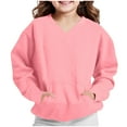 thumbnail image 4 of JSKUMAR Kids Long Sleeve Hoodies Boys Girls Casual Cute Soft Loose Sweatshirts V Neck Basic Pullover Tops with Pockets (Pink-2,11 Years), 4 of 8