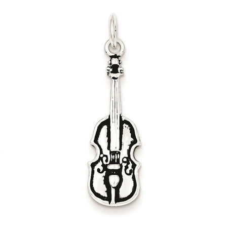 925 Sterling Silver Antiqued 3-D Viola Polished 29mm x 10mm Charm Pendant