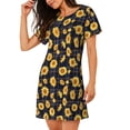 thumbnail image 2 of Easygdp Royal Blue Plaid Sunflower Camisón de manga corta para mujer, informal, estampado, 2 of 6