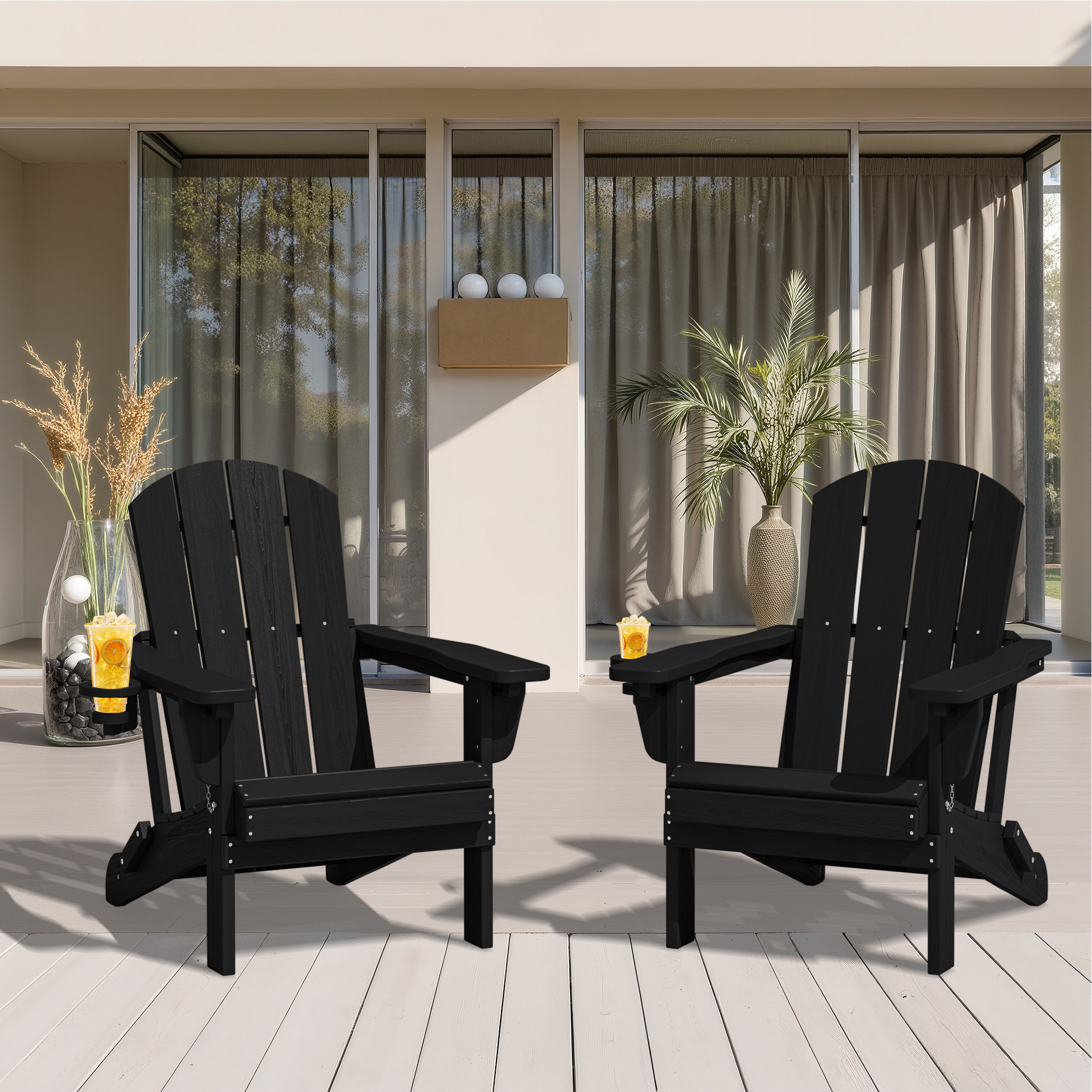 SERWALL Adjustable Folding Adirondack Chair Set of 2, Black photo 8