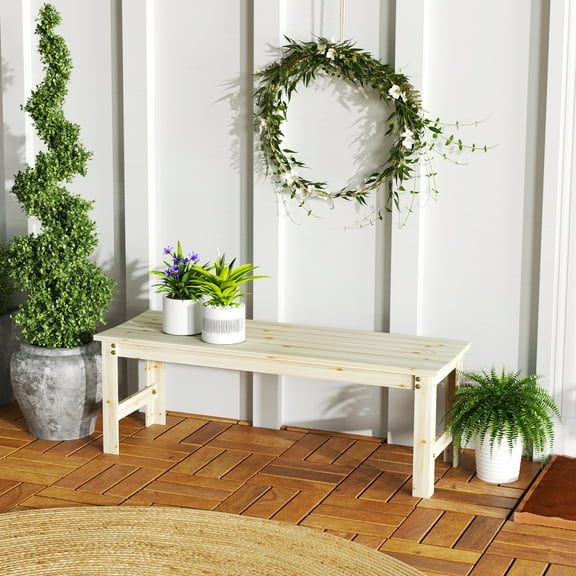 Outsunny 2-Seat Wood Garden Bench, Slated Patio Bench Outdoor Bench, Nature Wood