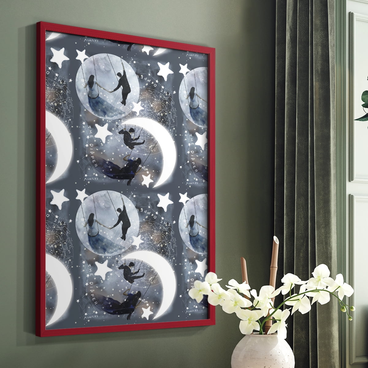 Celestial Love Collection E Framed Print in Red Solid Wood Framed Print No Nail Hanging
