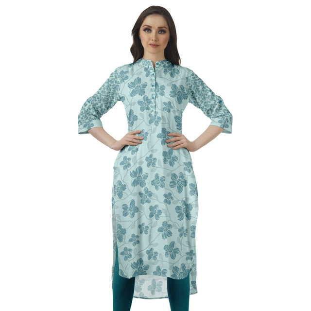 Moomaya Kurti Indien Imprimé Tunique en Coton pour Femmes Col Mandarin Longueur Genou Kurta