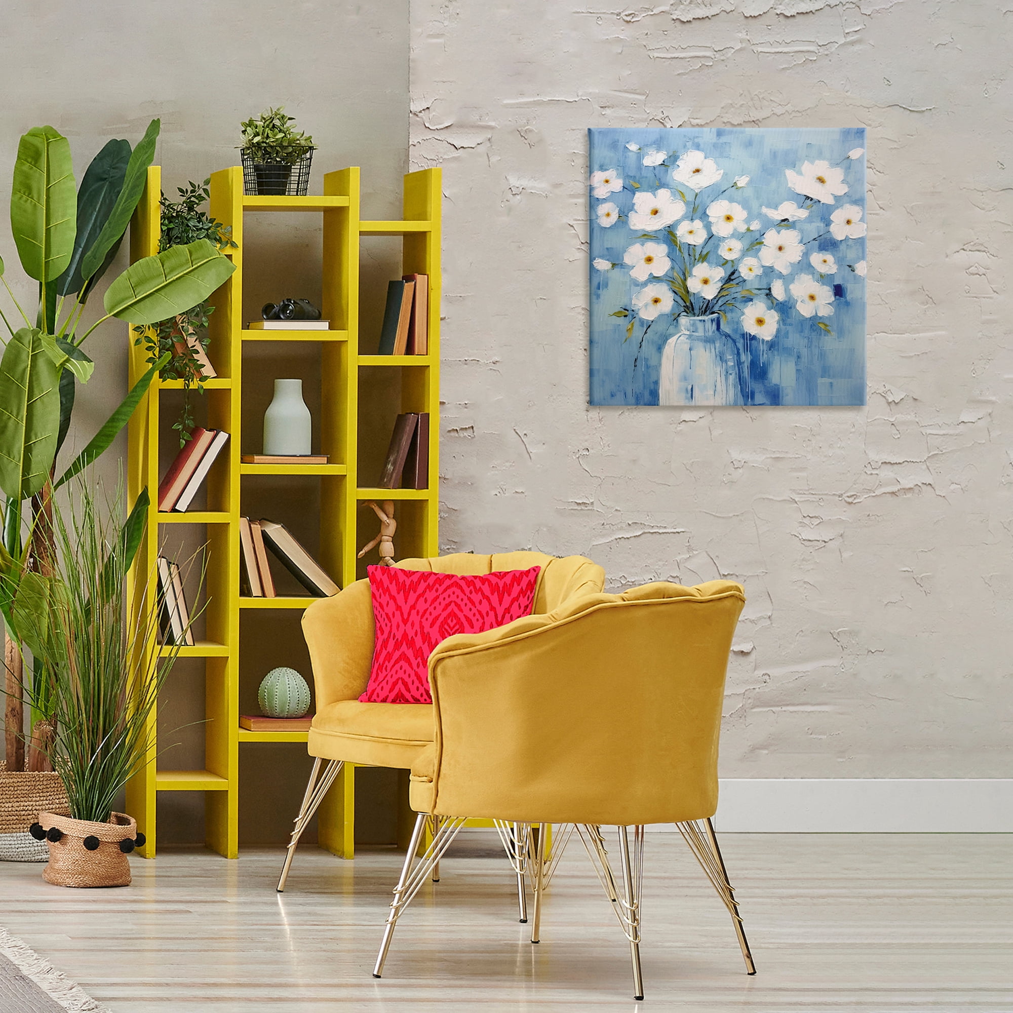 Stupell Industries White Blooms with Paint Drip Plants & Flowers Painting Wrapped Canvas Art Print Wall Art, 24 x 24