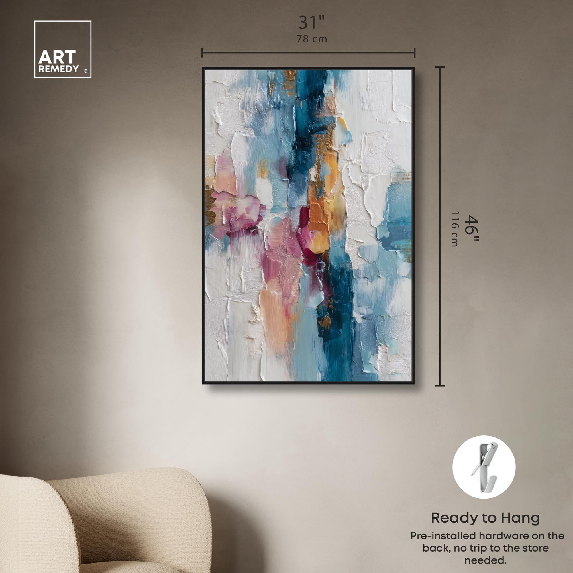 Petal Pink and Ocean Blue II Canvas Modern Wall Decor by Art Remedy, Black Frame, 30 x 45