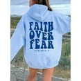 thumbnail image 5 of Women's Hooded Sweatshirt With Slogan Print And Kangaroo Pocket FAITH OVER FEAR PSALM, 5 of 5
