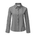thumbnail image 6 of XIAQUJ Women Fashion Flat Sleeve Button Striped Print Long Sleeve Casual Blouse Top Black M, 6 of 8