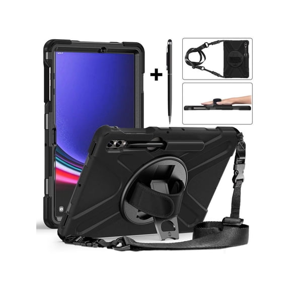 Protective Case for Samsung Galaxy Tab S9 Plus 2023 / S8 Plus 2022 / S7 FE 2021 / S7 Plus 2020 12.4 inch Tablet Shockproof Cover with 360 Degree Rotating Kickstand, Hand/Shoulder Strap