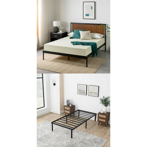 Twin Memory Foam Mattress & Platform Bed Frame Bundle — Zinus 8″ Cooling Airflow Mattress   Mainstays 14″ Steel Slat Frame