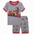 thumbnail image 2 of TOWED22 Toddler Baby Boy Summer Clothes 2pcs Dinosaur Truck Print Round Neck Short Sleeve Shirt Top Elastic Waist Shorts Outfits(Grey,120/6), 2 of 9