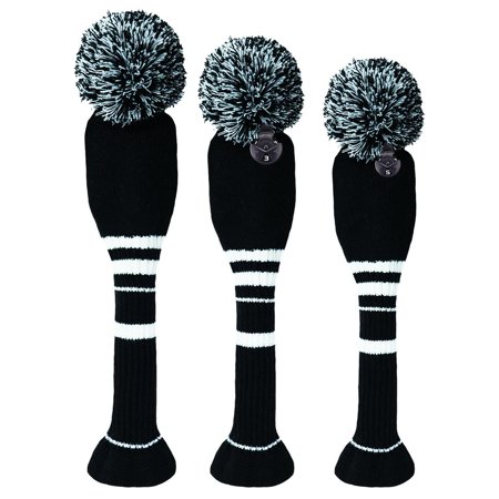 3 Pieces Head Covers Long Neck Knitting No. Golf Wood Headcover ion Golfer Gift Sleeve , Stripe black and white, 48x14cm 38x13cm 35x12cm Stripe