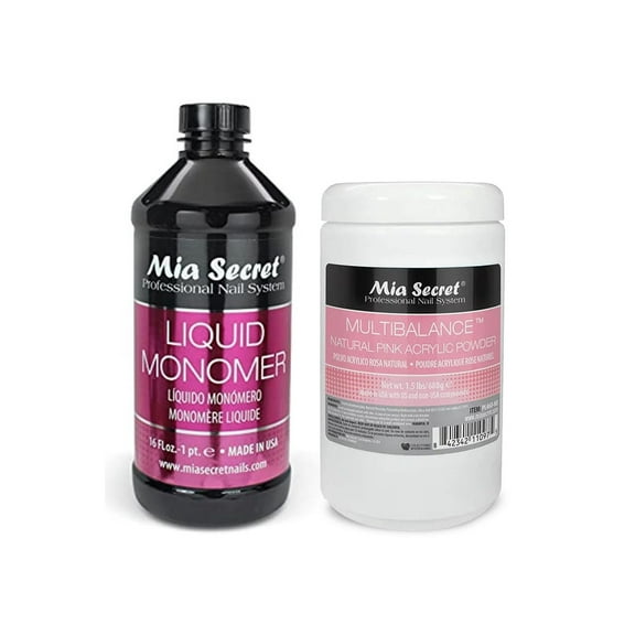 Mia Secret - Liquid Monomer 16oz. & Multibalance Natural Pink Acrylic Powder 1.5lbs. - Combo