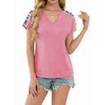 thumbnail image 2 of Women'S Tops V Neck Floral Crochet Short Sleeve Casual T-Shirt Summer Casual Tops Women'S Blouse Pink S, 2 of 9