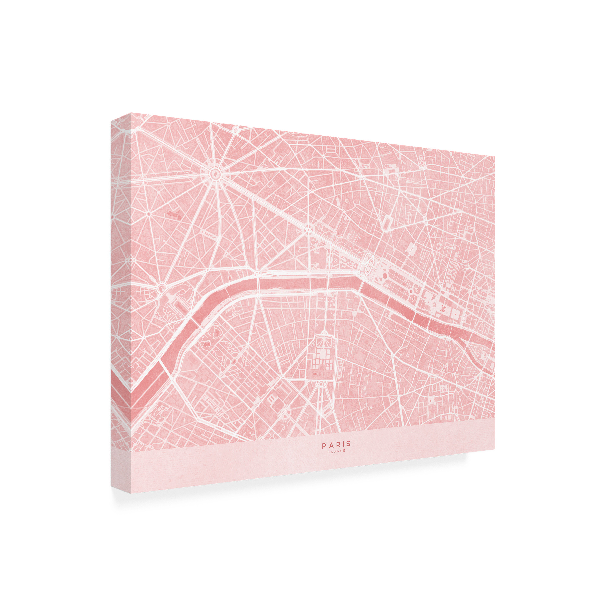 Canvas Wall Art - blursbyai 'Pink Distressed Map Of Paris III' Wall Art for Living Room, Bedroom, or Office DÃ©cor by Trademark Fine Art - 47 x 35 Inches