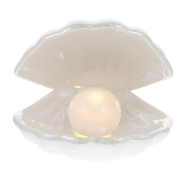 Lámpara de noche de cerámica, decoración de escritorio, luz de concha, lámpara de mesilla de estilo europeo, blanca
