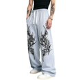 thumbnail image 2 of CONZONE Men's Baggy Sweatpants Gothic Wide Leg Pants for Men Trendy Elastic Waist Graphic Y2K Soft Streetwear Joggers With Pocket, 2 of 6