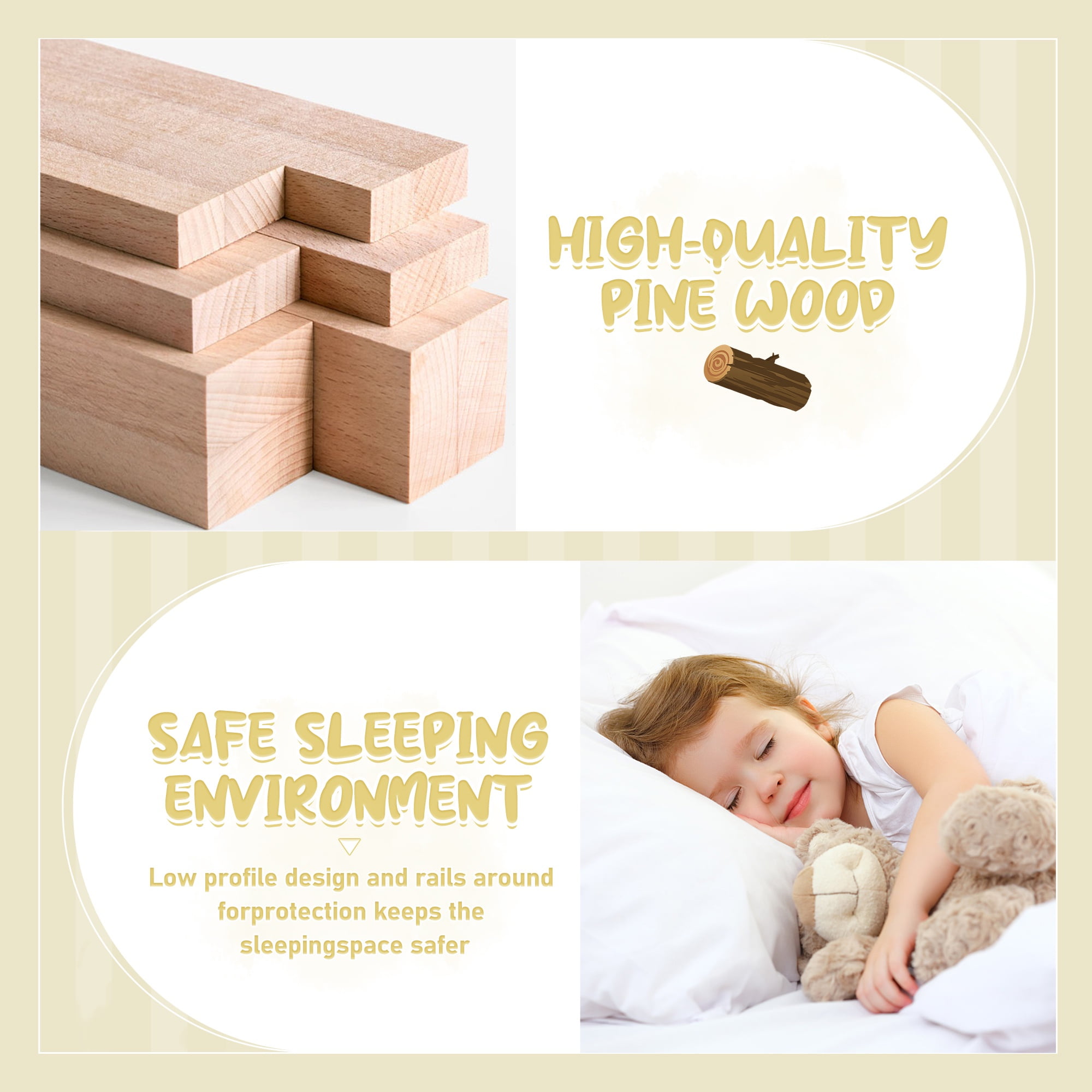 Floor Bed with Safety Rails & Fun Door, Low Profile Bed, Gray Solid Pine Wood, Easy Assembly,Twin Size