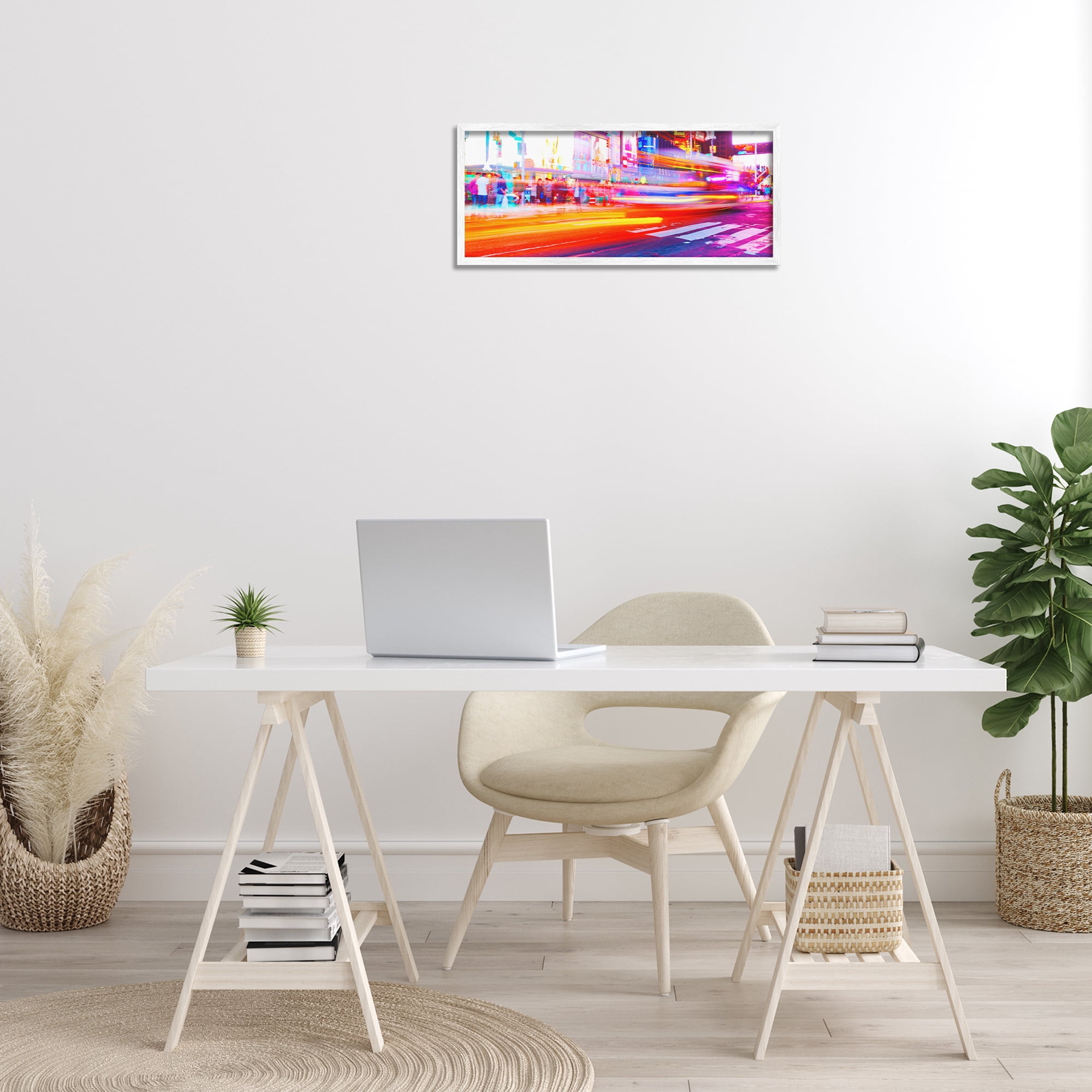 Stupell Industries Light Streaked Cityscape Scenery Photography White Framed Art Print Wall Art, 24 x 10
