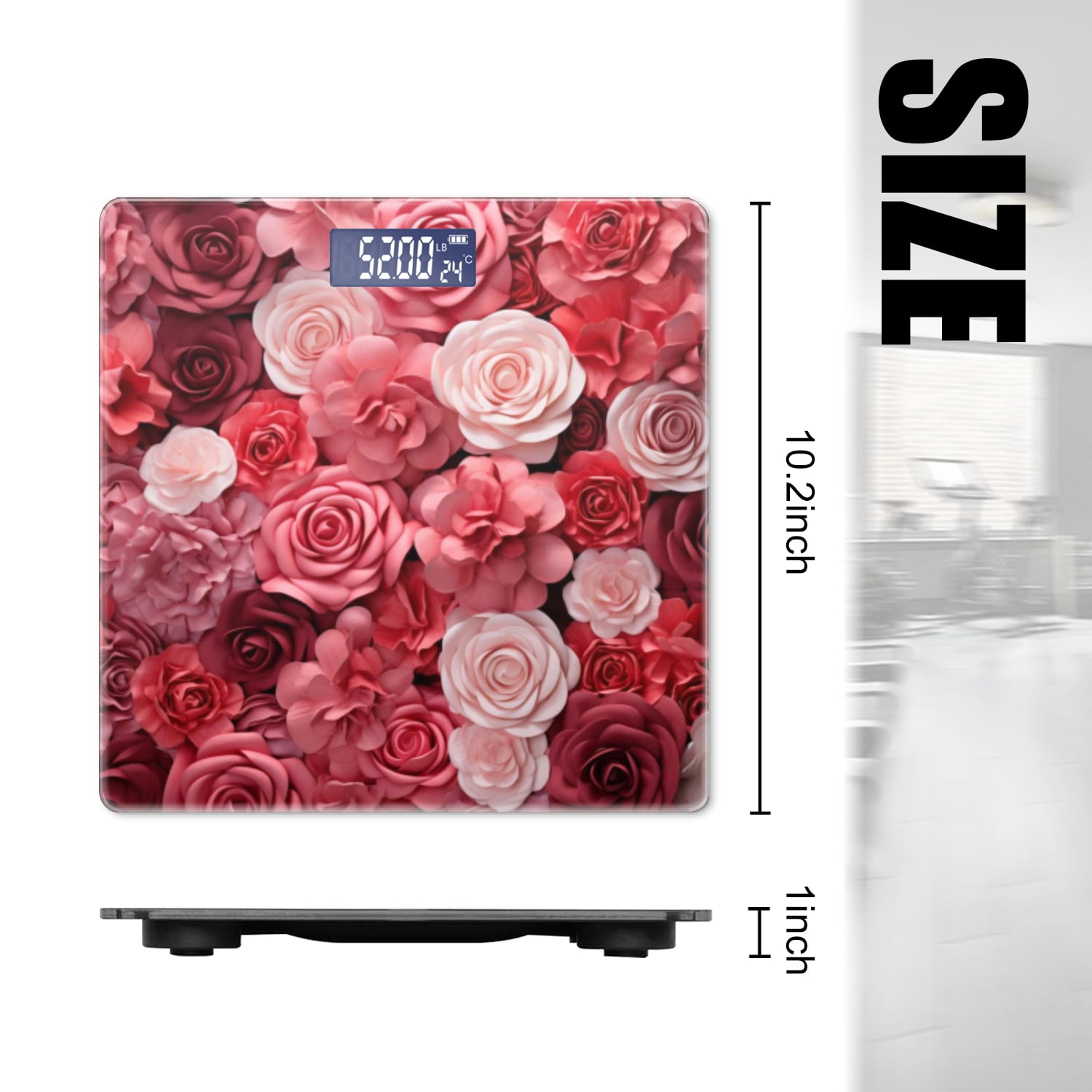 Bathroom Scale, Highly Accurate Digital Body Scale,Precisely Measures Weight up to 400 lbs-Wall Of Paper Roses In Shades Of Red And Pink
