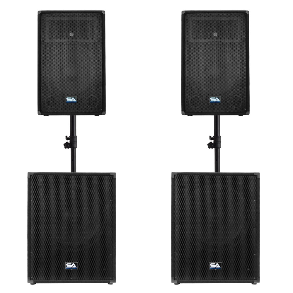 Seismic Audio Pair 15" PA SPEAKERS & 18 inch SUBWOOFERS w/ SUB STANDS