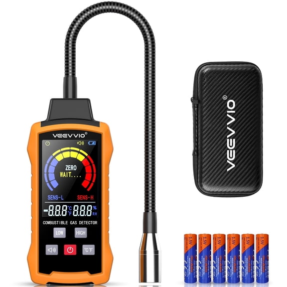 Veevvio Natural Gas Leak Detector with 11-inch Gooseneck, Gas Sniffer for Home RV Propane Methane, ABS Material (Includes Battery x6)