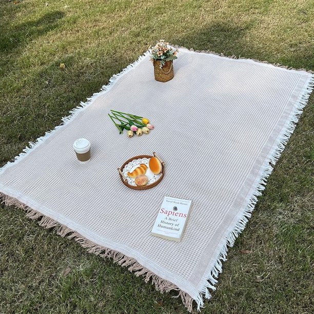 ZHAOCHENG Esterilla de picnic a prueba de humedad para tienda de campaña, mantel para acampar, tapete para césped, manta de hilo de punto bohemio, manta americana para acampar al aire libre