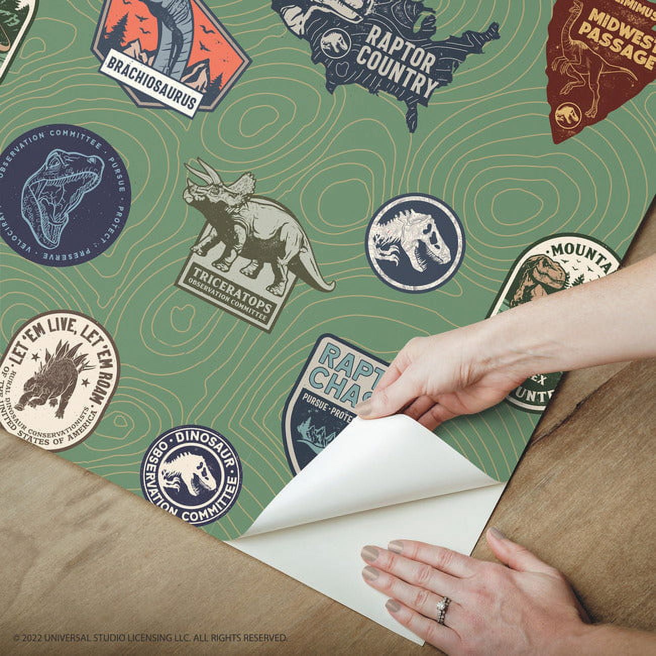 RoomMates Jurassic World Badges Vinyl Roll Wallpaper, 1 Roll