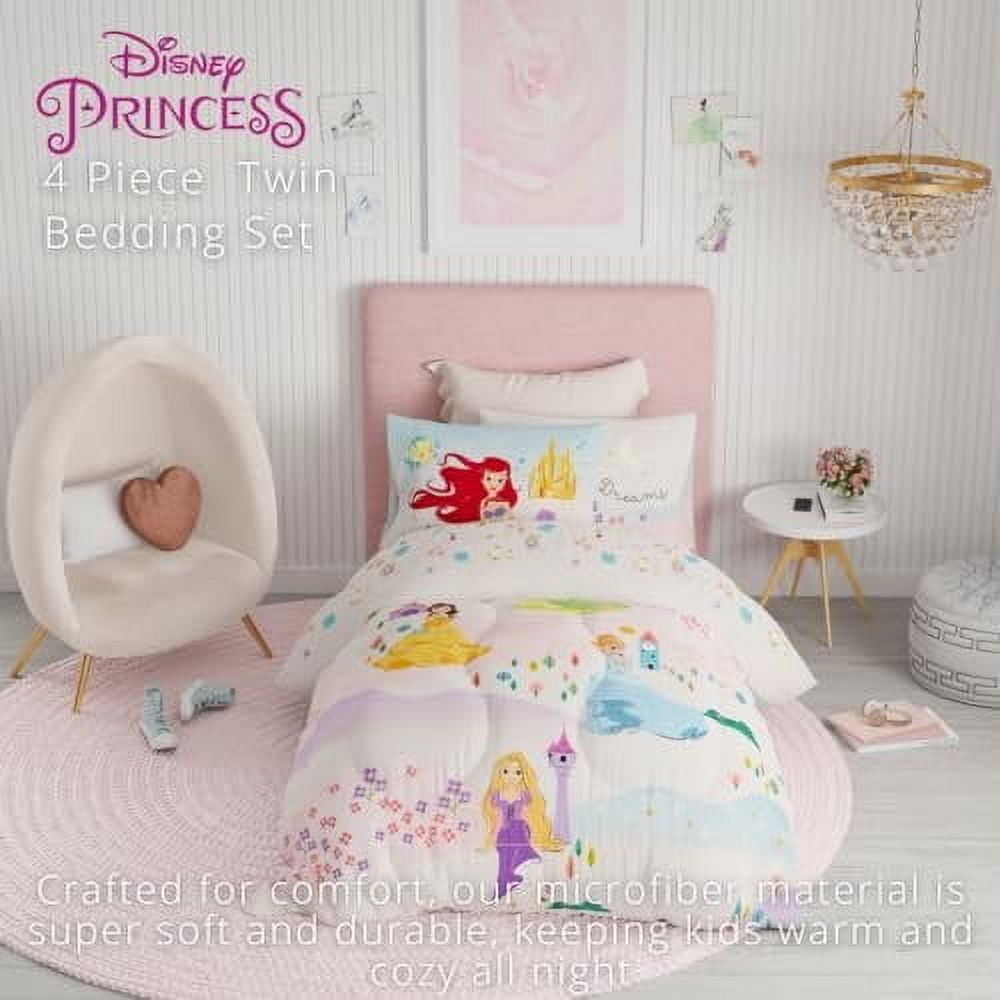 Franco Disney Princess Kids Bedding Twin Comforter and Sheets, 4 Piece Set