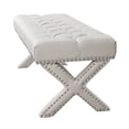 thumbnail image 4 of Kari Cream White Linen Bench - Button Tufted, Silver Nailhead Trim, X-Legs, 4 of 7