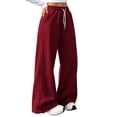thumbnail image 2 of Mifsaly Fleece Lined Pants Women Baggy Sweatpants Drawstring High Waisted Wide Leg Lounge Pants Comfortable Casual Warm Fall Winter Clothes with Pockets Wine,XL, 2 of 7