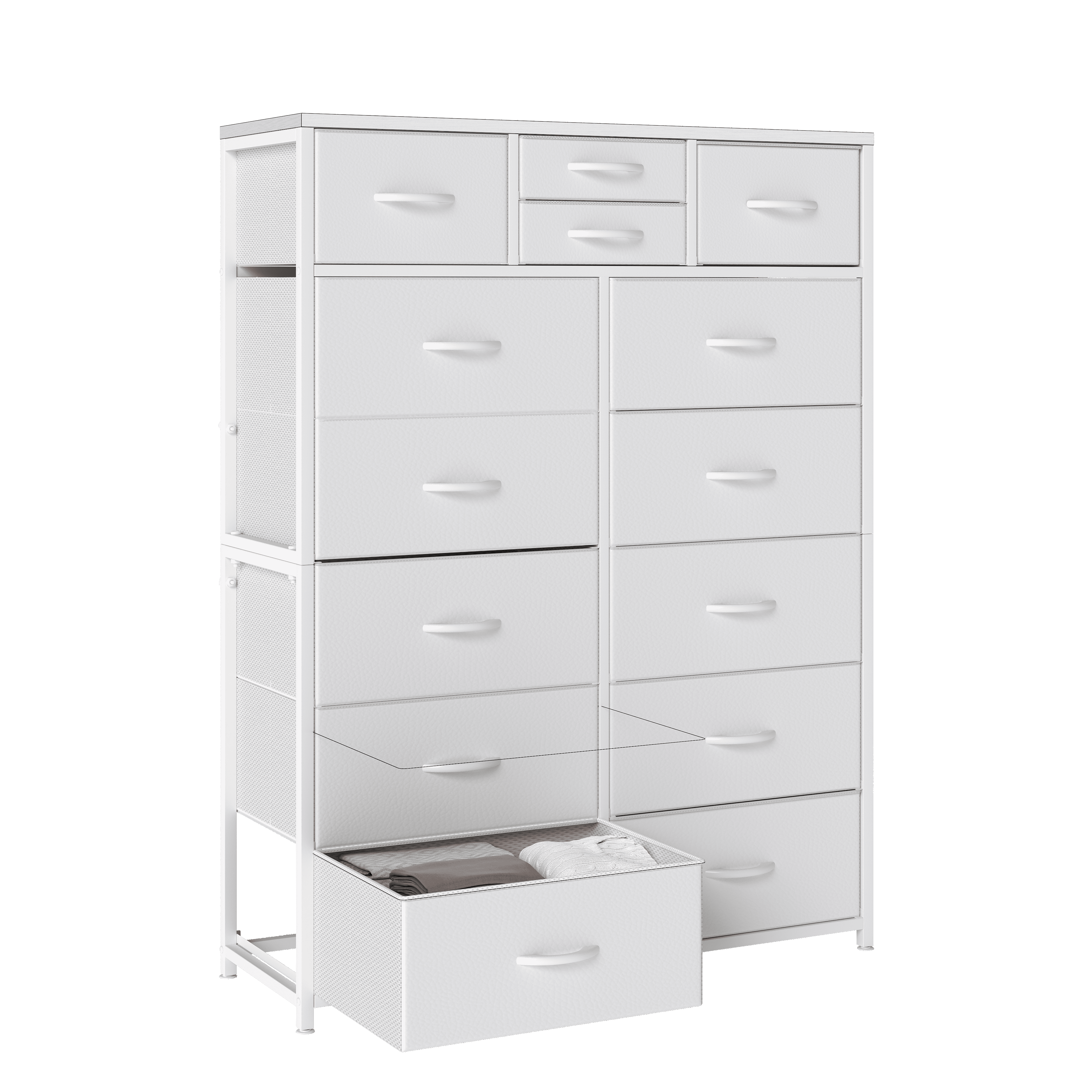 Tall Dresser for Bedroom with Fabric Drawers Dressers & Chests of Drawers for Closet, Sturdy Metal Frame, Wood Top, White