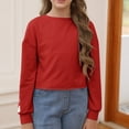 thumbnail image 2 of Xyxonk Girls Long Sleeve Shirts Fall Cute Shirts Size 10-12 Kids Crewneck Tshirt Trendy Cute Daisy Prints Crop Tops Tween Girls Clothes Red 130, 2 of 5