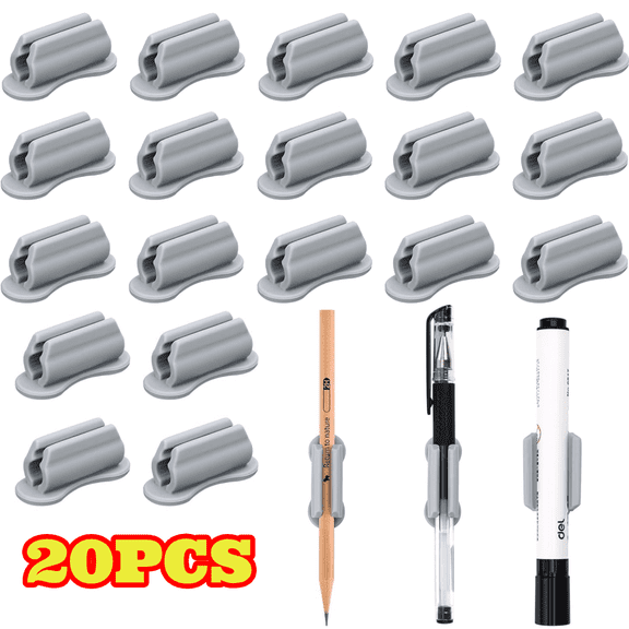 20pcs Silicone Pencil Holder, Adhesive Pen Holder for Desk, for Clipboard Wall Office Desk Accessories, Gray