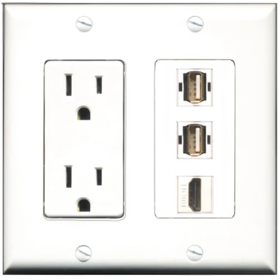 RiteAV - 15 Amp Power Outlet 1 Port HDMI 2 Port USB A-A Decorative Wall Plate