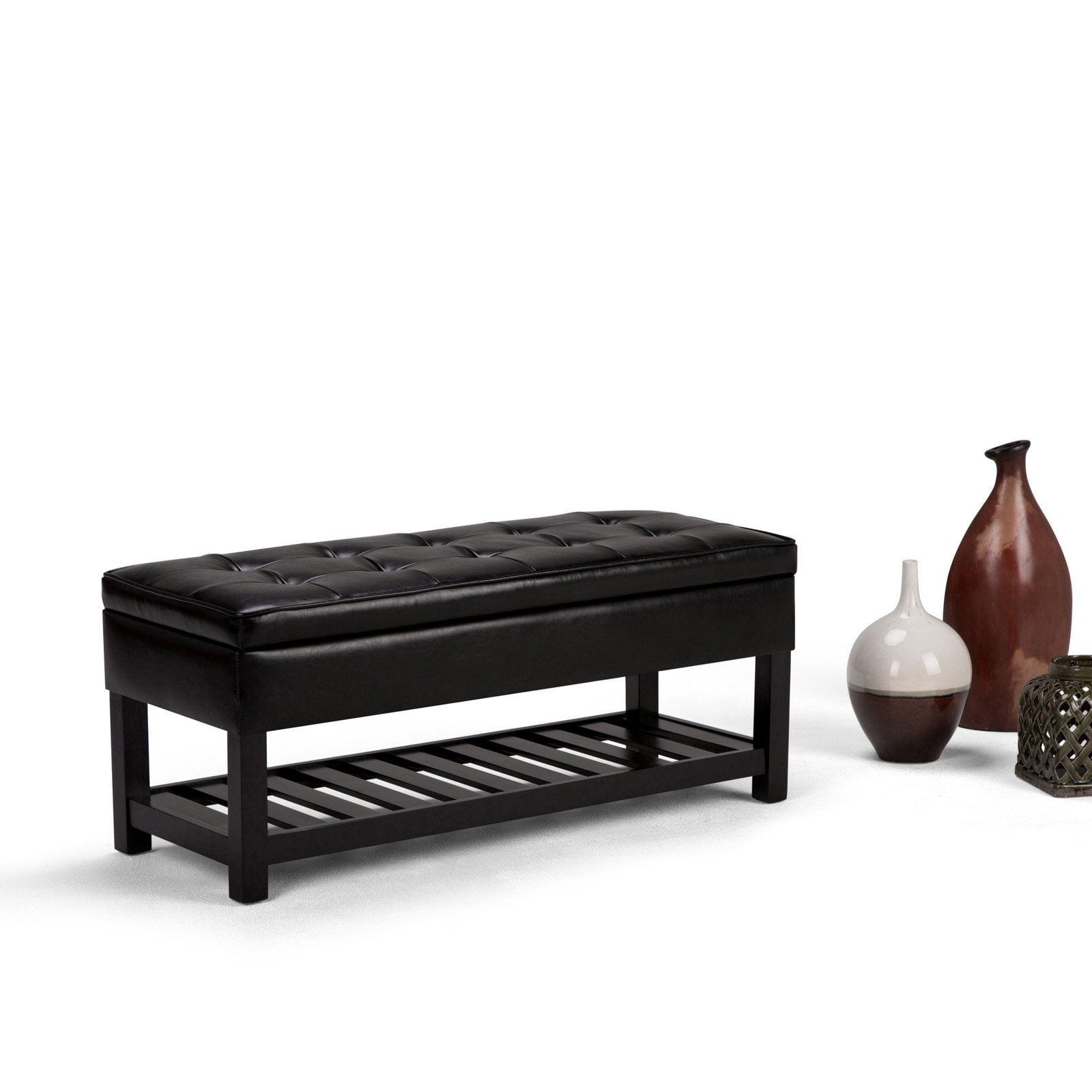 Simpli Home Cosmopolitan Entryway Storage Ottoman Bench with Open