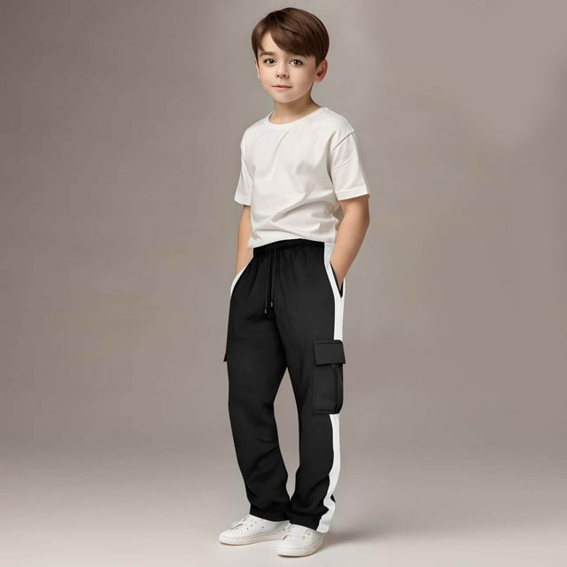 Cowsor Kids Solid Color Sweatpants Casual Elastic Waist Joggers Pants Comfort Loose Fit Athletic Pants Running Trousers
