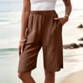 thumbnail image 5 of Trendy Side Split Capri Pants for Women Cotton Linen Side Pocket Comfortable Soft Casual Summer Culottes Coffee M, 5 of 7