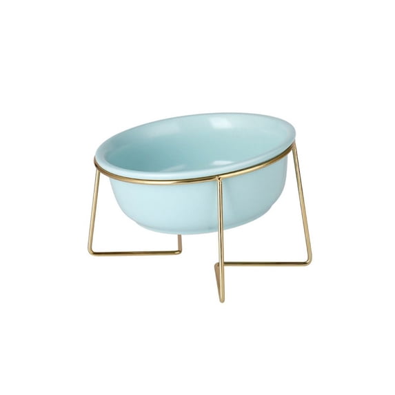 Anti Vomiting Easy Cleaning Neck Protect with Bracket Ceramic Material Slope Design Cat Feeding Bowl Dog Drinking Dish Pet Accessories Cat Bowl BLUE S WITH BRACKET