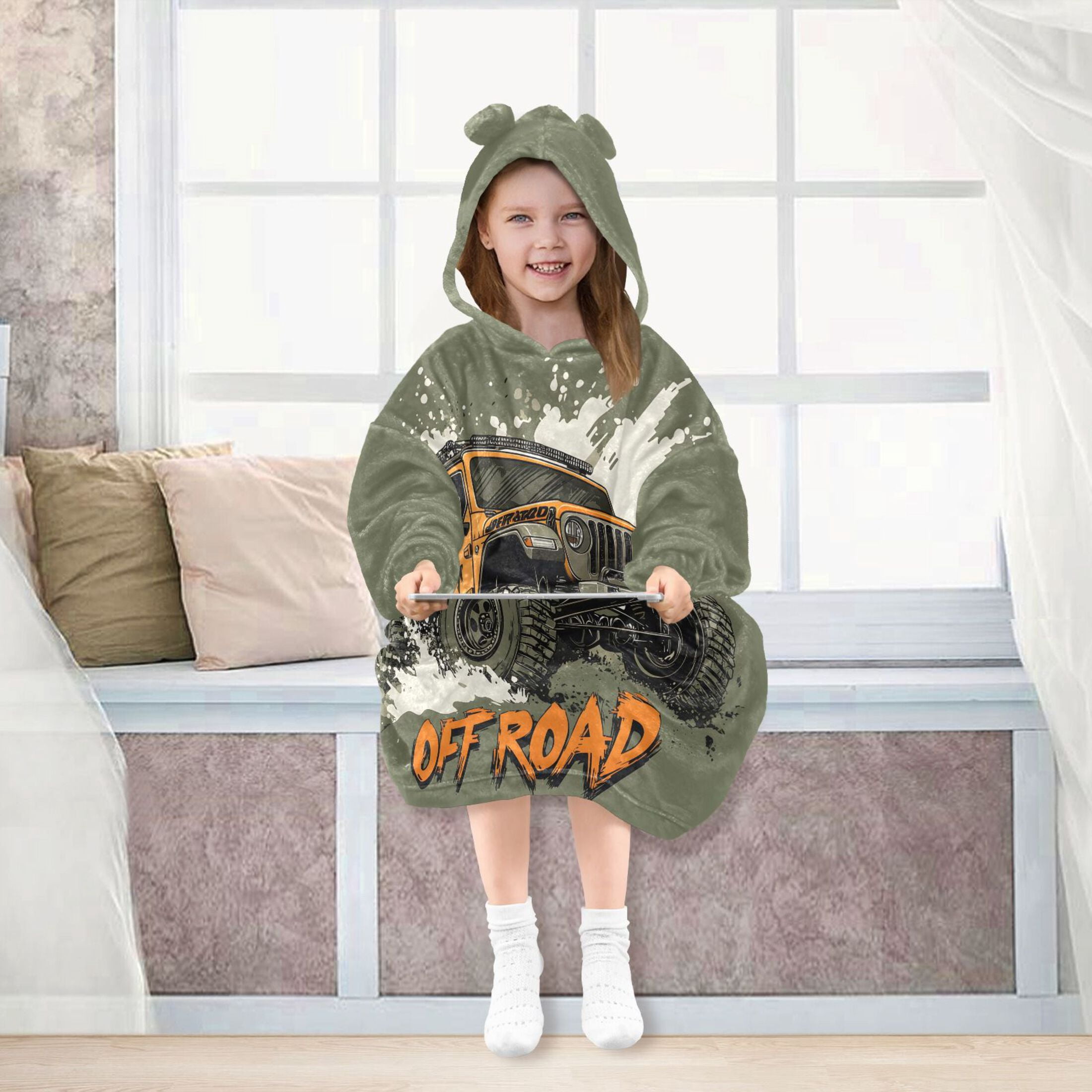 joogoo Wearable Blanket Hoodie Monster Truck Off Road for Flannel Sherpa Pocket 3-14 YR L