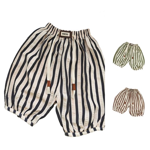 YMNXA Toddler Kids Girls Boys Summer Pants Striped Print Elastic Waist Drawstring Straight Fit Lightweight Casual Trousers For Daily Wear,Black,5-6 Years