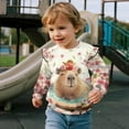thumbnail image 4 of Garronmavis Capybara Long Sleeve Pullover Versatile Cherry Blossom Kids Sweatshirts Pullover Stylish Toddler Girl Sweatshirt Clothes Outfit Fashion Ruffle Long Sleeve Girls Top for Girls 7-8, 4 of 7