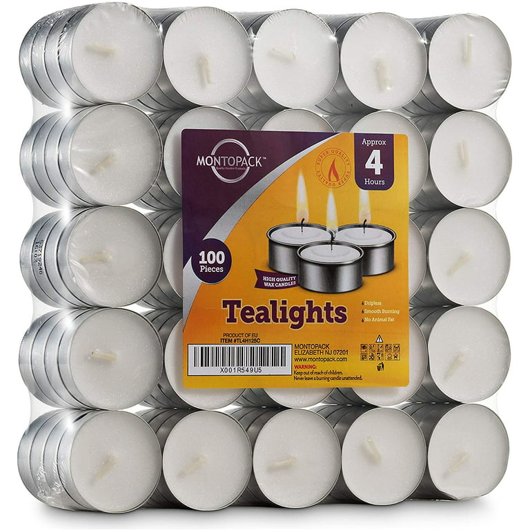 Best 100 Pack of Unscented Tea Light Candles in Clear Cups I Extended 6  Hour Burn I Premium Quality - Smokeless Flame - 100% Cotton Wick I White  Palm